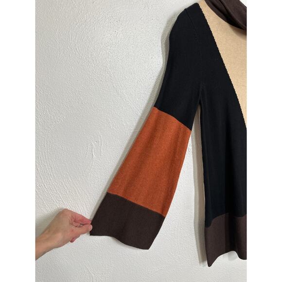Lagenlook Spring Mercer Cowl Neck Sweater S Brown Tan Orange Color Blocked - Picture 2 of 11